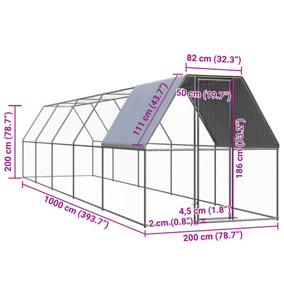 Outdoor Chicken Cage 2x10x2 m Galvanised Steel