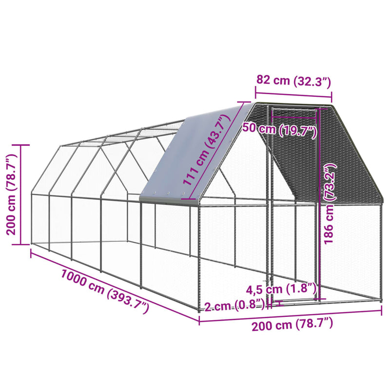 Outdoor Chicken Cage 2x10x2 m Galvanised Steel