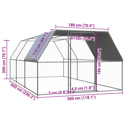 Outdoor Chicken Cage 3x6x2 m Galvanised Steel