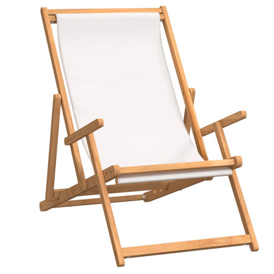 Folding Beach Chair Solid Wood Teak Cream