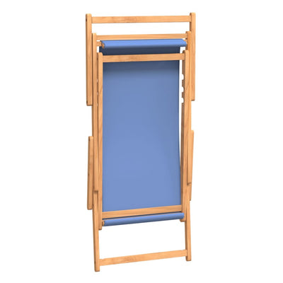 Folding Beach Chair Solid Wood Teak Blue