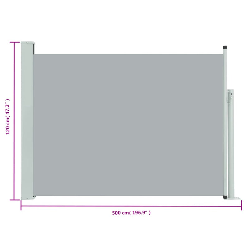 Patio Retractable Side Awning 117x500 cm Grey