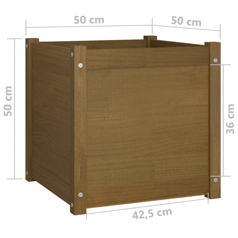 Garden Planters 2 pcs Honey Brown 50x50x50 cm Solid Pinewood