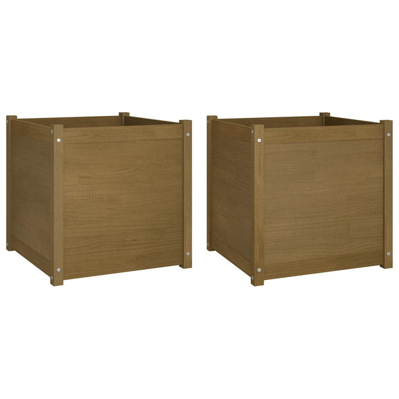 Garden Planters 2 pcs Honey Brown 60x60x60 cm Solid Pinewood