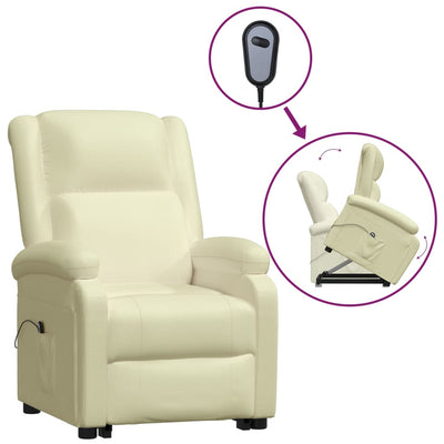 Stand up Reclining Chair Cream Real Leather