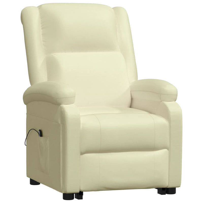 Stand up Reclining Chair Cream Real Leather