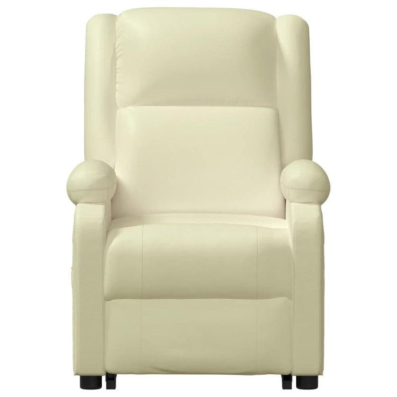 Stand up Reclining Chair Cream Real Leather