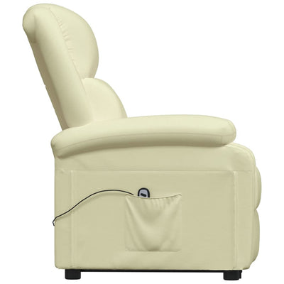 Stand up Reclining Chair Cream Real Leather