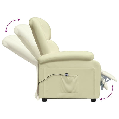 Stand up Reclining Chair Cream Real Leather