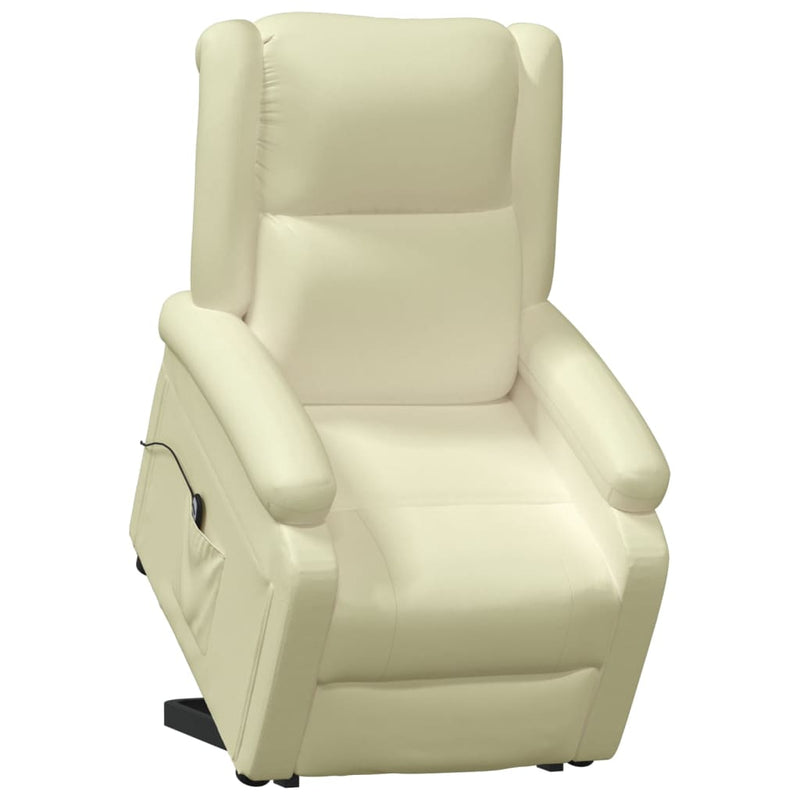 Stand up Reclining Chair Cream Real Leather