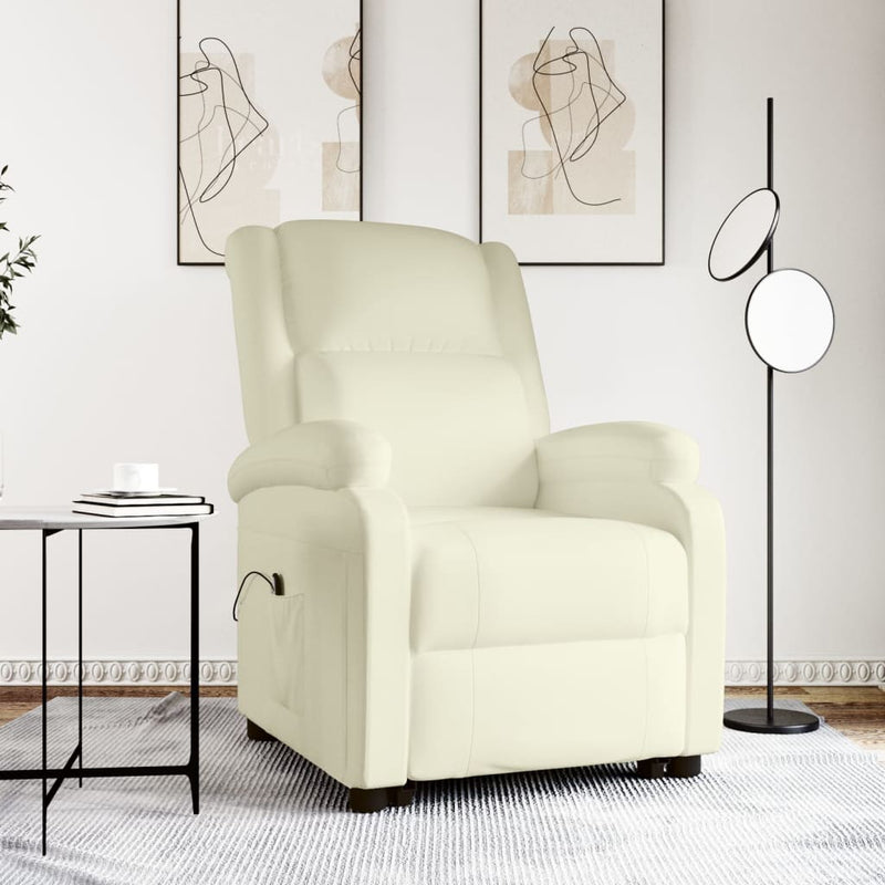 Stand up Reclining Chair Cream Real Leather