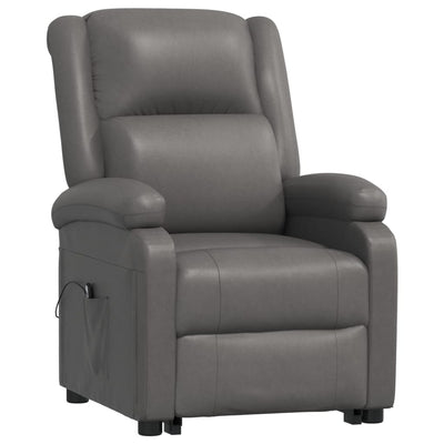 Stand up Reclining Chair Grey Real Leather