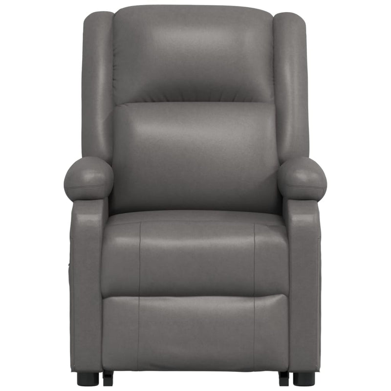 Stand up Reclining Chair Grey Real Leather