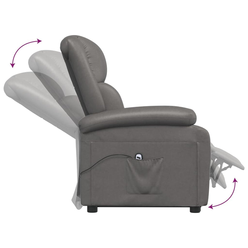 Stand up Reclining Chair Grey Real Leather