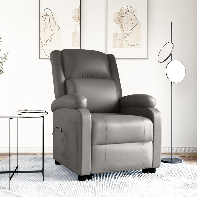 Stand up Reclining Chair Grey Real Leather