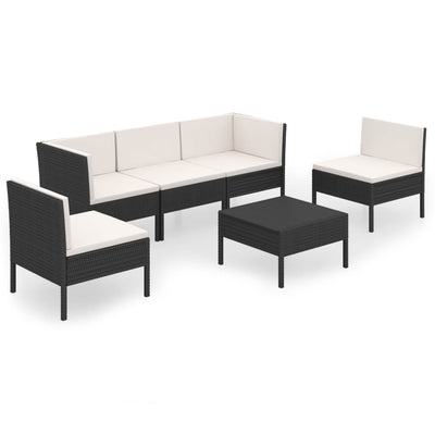 6 Piece Garden Lounge Set with Cushions Poly Rattan Black 