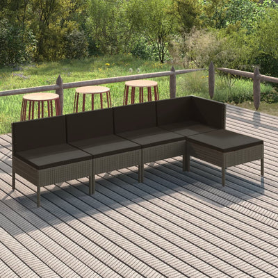 5 Piece Garden Lounge Set with Cushions Poly Rattan Grey