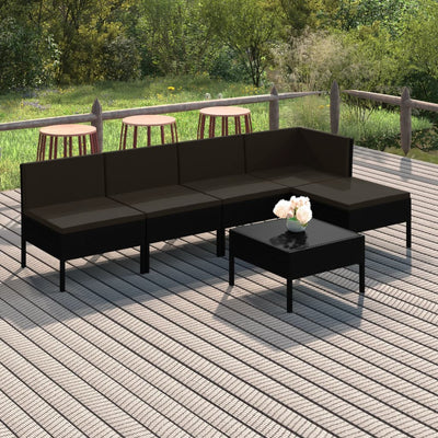 6 Piece Garden Lounge Set with Cushions Poly Rattan Black