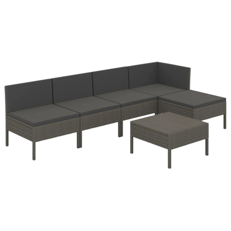 6 Piece Garden Lounge Set with Cushions Poly Rattan Grey