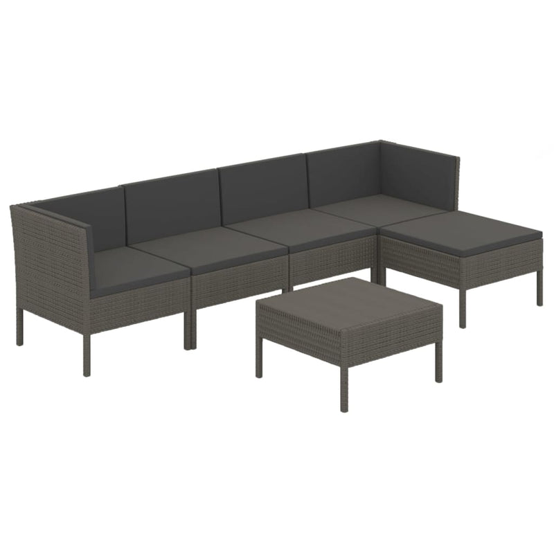 6 Piece Garden Lounge Set with Cushions Poly Rattan Grey