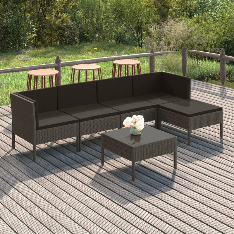 6 Piece Garden Lounge Set with Cushions Poly Rattan Grey