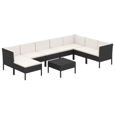 9 Piece Garden Lounge Set with Cushions Poly Rattan Black