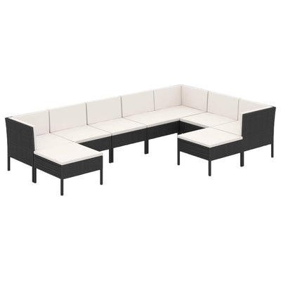 9 Piece Garden Lounge Set with Cushions Poly Rattan Black