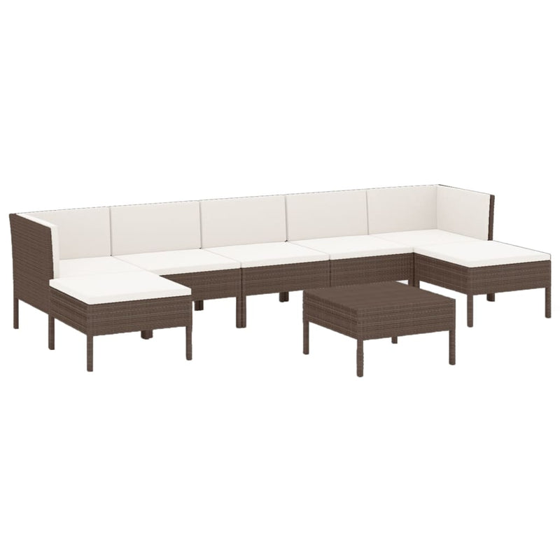 8 Piece Garden Lounge Set with Cushions Poly Rattan Brown