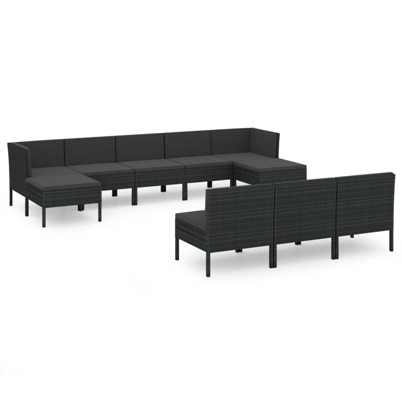 10 Piece Garden Lounge Set with Cushions Poly Rattan Black