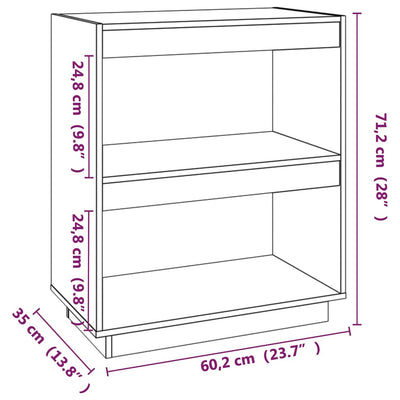 Book Cabinet White 60x35x71 cm Solid Wood Pine