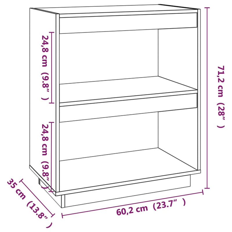 Book Cabinet White 60x35x71 cm Solid Wood Pine