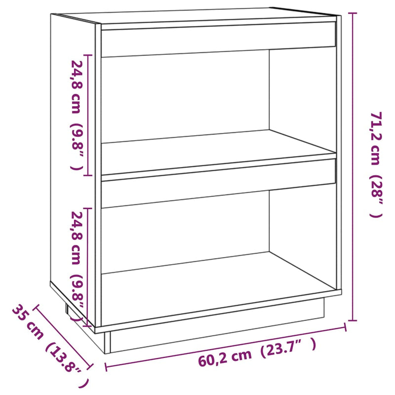 Book Cabinet Honey Brown 60x35x71 cm Solid Wood Pine