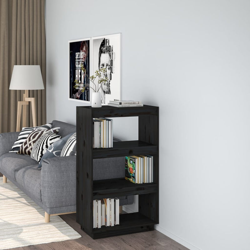 Book Cabinet/Room Divider Black 60x35x103 cm Solid Wood Pine