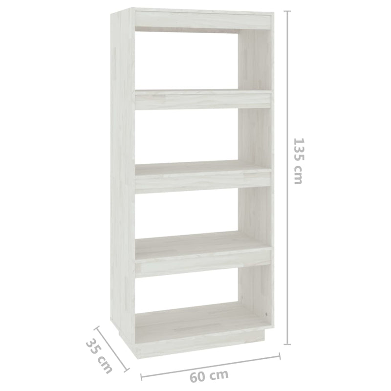 Book Cabinet/Room Divider White 60x35x135 cm Solid Pinewood