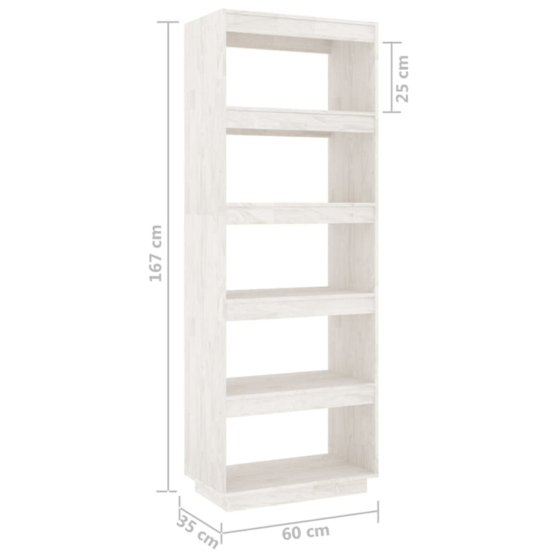 Book Cabinet/Room Divider White 60x35x167 cm Solid Pinewood