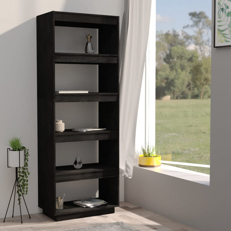 Book Cabinet/Room Divider Black 60x35x167 cm Solid Pinewood