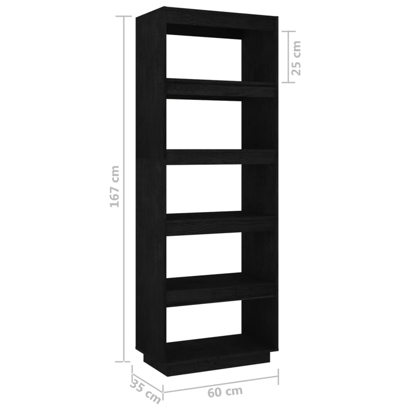 Book Cabinet/Room Divider Black 60x35x167 cm Solid Pinewood