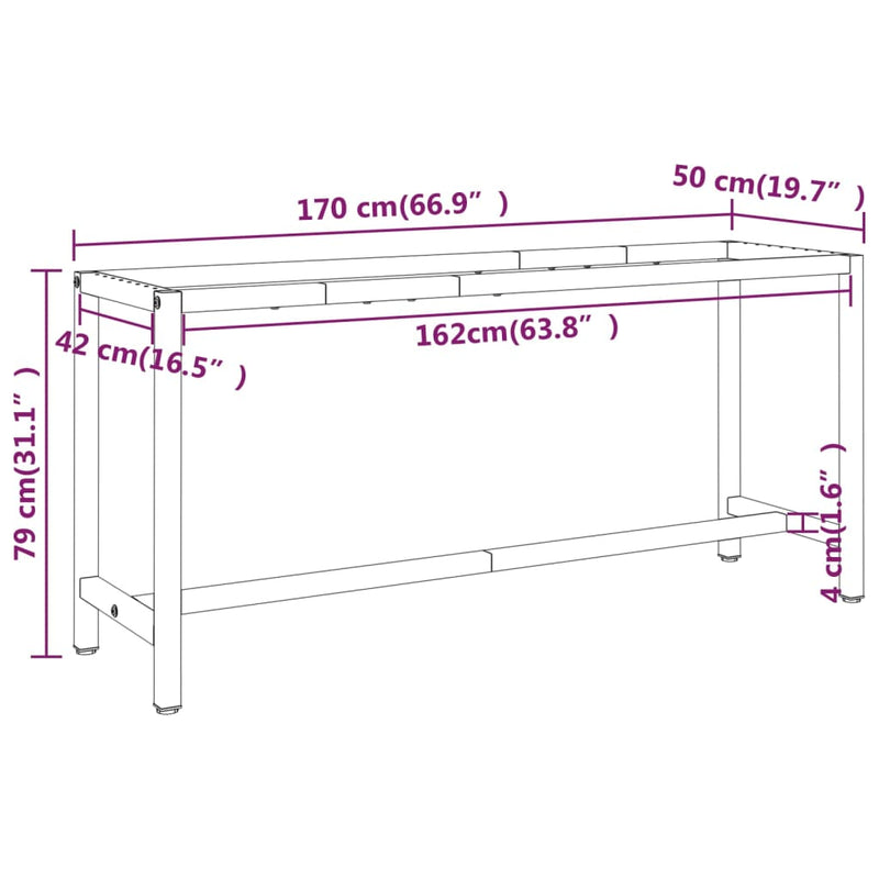 Work Bench Frame Matte Black and Matte Red 170x50x79 cm Metal