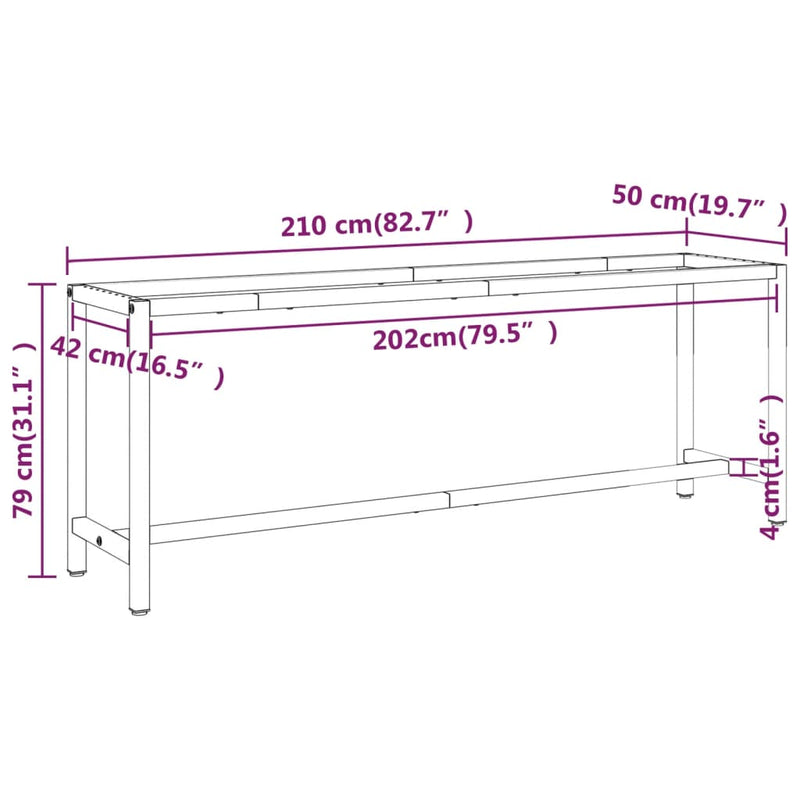 Work Bench Frame Matte Black and Matte Red 210x50x79 cm Metal