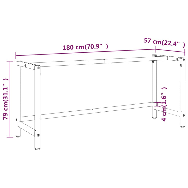 Work Bench Frame Matte Black and Matte Red 180x57x79 cm Metal