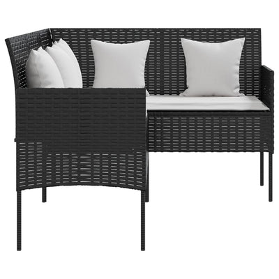 5 Piece L-shaped Couch Sofa Set with Cushions Poly Rattan Black