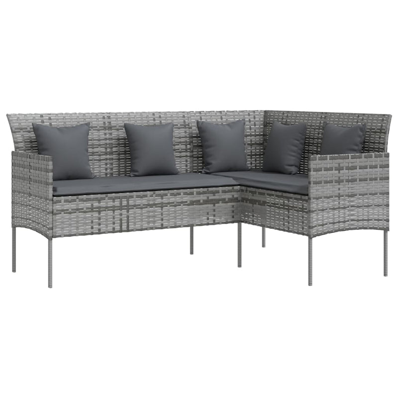 5 Piece L-shaped Couch Sofa Set with Cushions Poly Rattan Grey