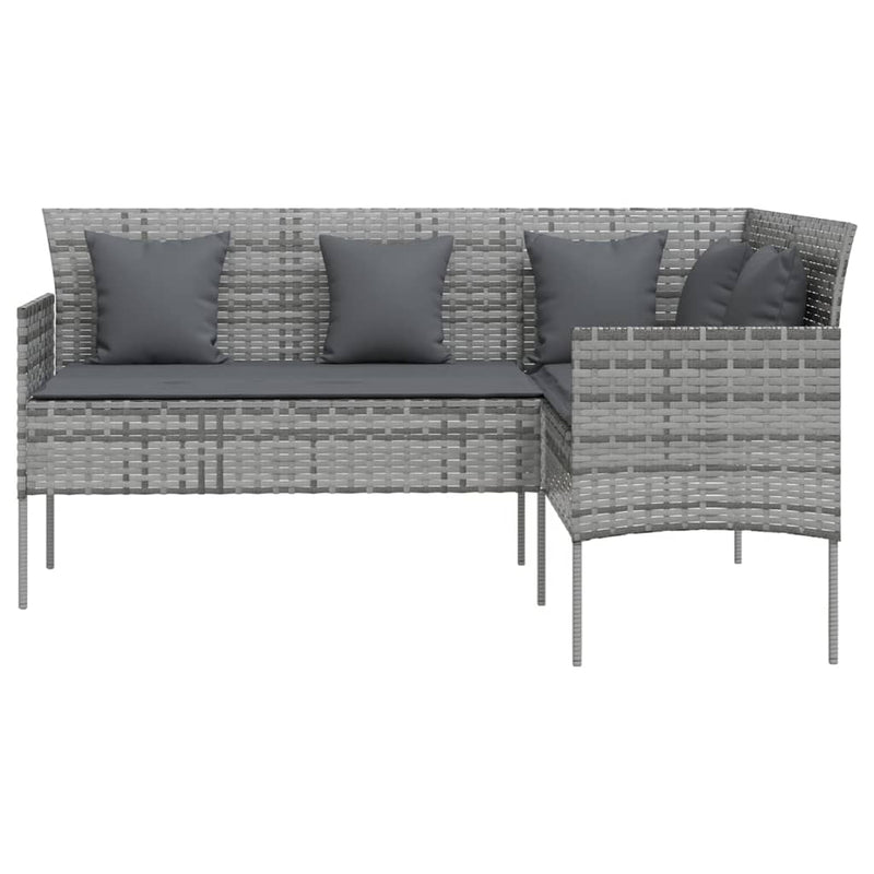 5 Piece L-shaped Couch Sofa Set with Cushions Poly Rattan Grey