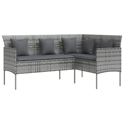 L-shaped Couch Sofa with Cushions Poly Rattan Grey