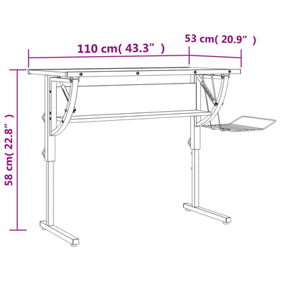 Craft Desk White and Grey 110x53x(58-87) cm Engineered Wood and Steel