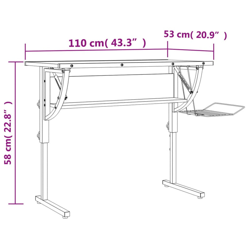 Craft Desk Black and Grey 110x53x(58-87) cm Engineered Wood and Steel