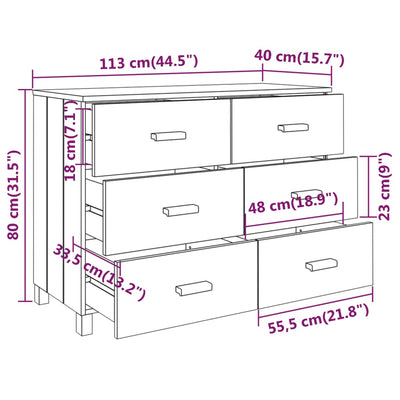 Sideboard "HAMAR" Dark Grey 113x40x80 cm Solid Wood Pine