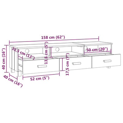 TV Cabinet "HAMAR" Light  Grey 158x40x40 cm Solid Wood Pine