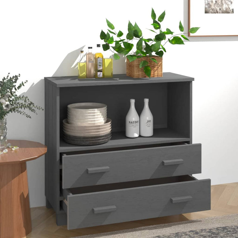 Sideboard "HAMAR" Dark Grey 85x35x80 cm Solid Wood Pine