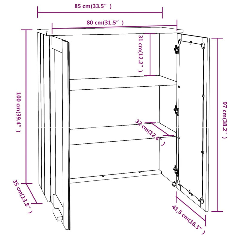 Top for Highboard"HAMAR" Dark Grey 85x35x100cm Solid Wood Pine